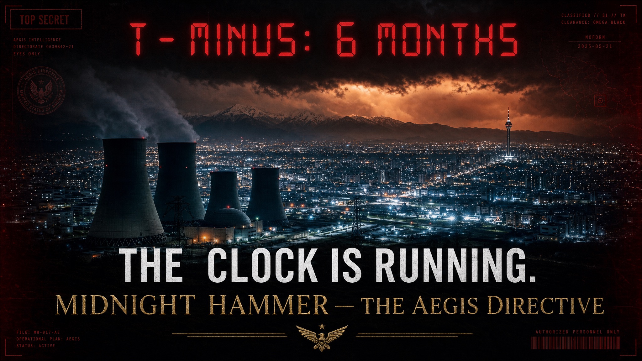 T-minus six months — The clock is running. Midnight Hammer, an Aegis Directive operational intelligence graphic